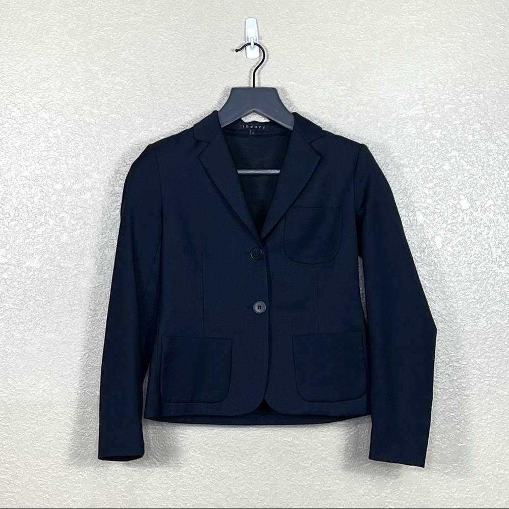 Theory Nillian Navy Wool Canvas Blazer Size 2